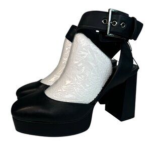 DKNY Women's Faux Leather Block Heels Briella Platform Ankle Pump Shoes Size 7